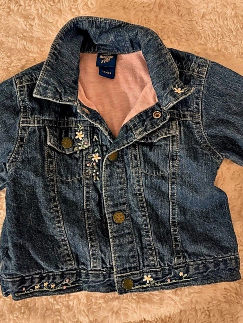 Y2K floral embroidered OshKosh B'gosh Baby Denim Jacket Size 12 Months Like New